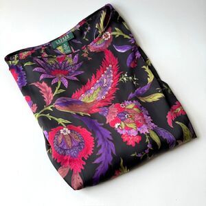 Ralph Lauren SZ PL Petite Silk Floral LS Blouse Boat Neck Light Spring Asian